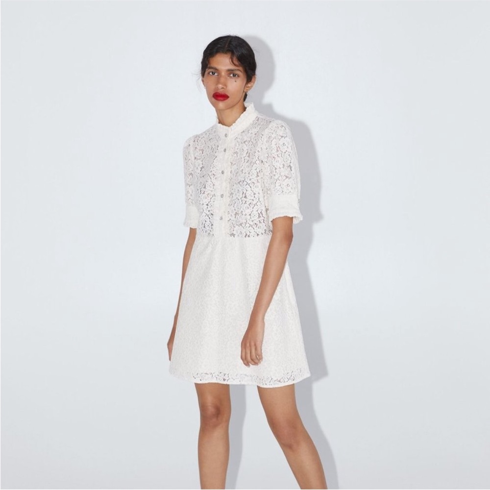 Zara Blogger Favorite Lace Rhineston Button Mini Dress